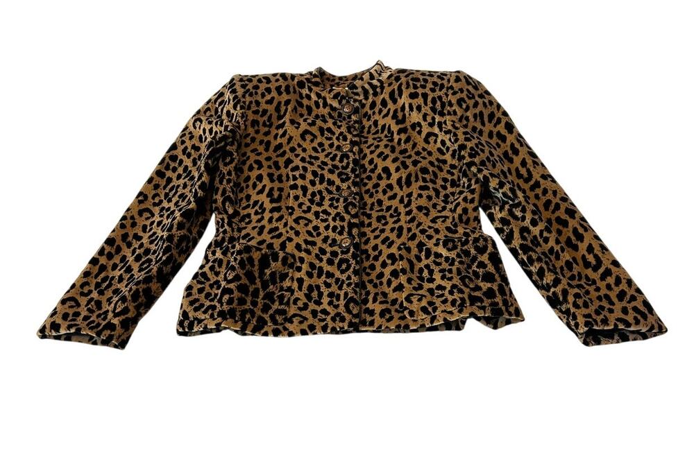 Kasper for A.S.L. Blazer Women's Sz 8 Animal Print Lined Pockets Button Front
